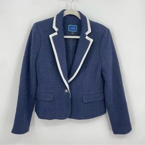 J Crew Textured Tweed Navy Blazer Sz 8 white trim AR426 Nautical